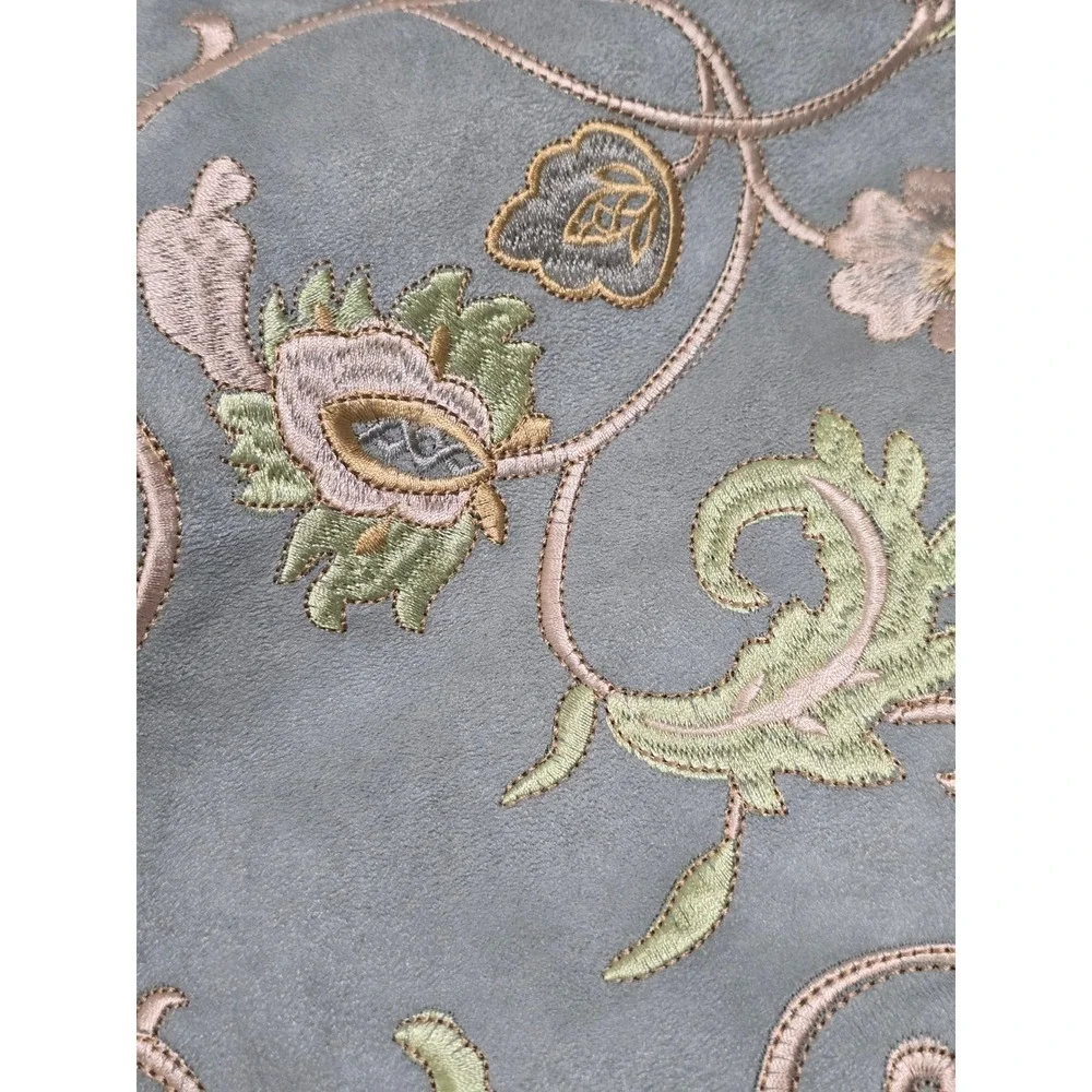 Canaan Company Sage Green Faux Suede Embroidered Floral Beaded Tassel Table‎ Run